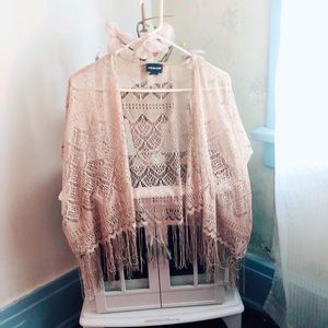 A Tan “fashion statement” Lace Cardigan